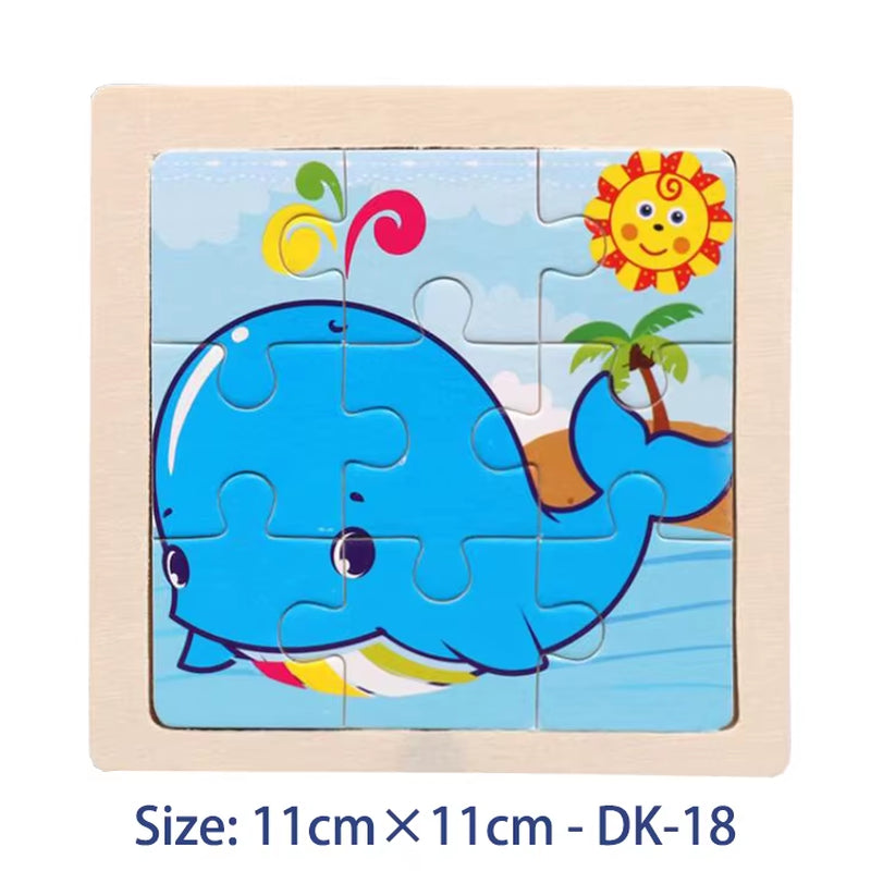 11Cm/4.33In Kids Wooden Jigsaw Puzzle Games Cartoon Animal Vehicle Pattern Children Montessori Educational Toys