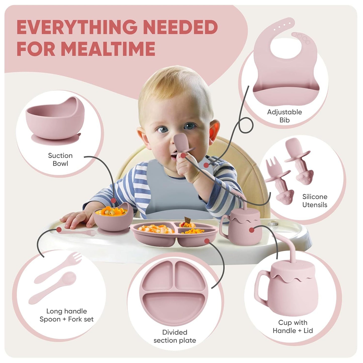 TinyTummy Dishes - Sakura Pink 10 Piece Baby Feeding Set