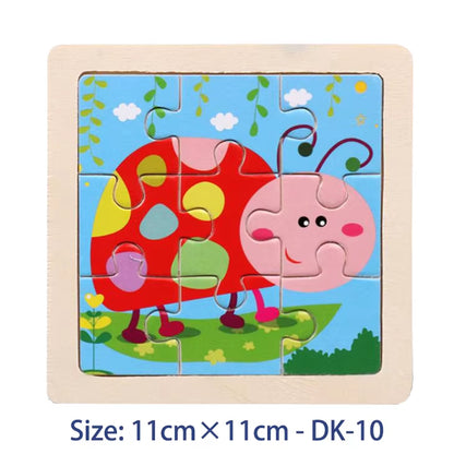 11Cm/4.33In Kids Wooden Jigsaw Puzzle Games Cartoon Animal Vehicle Pattern Children Montessori Educational Toys