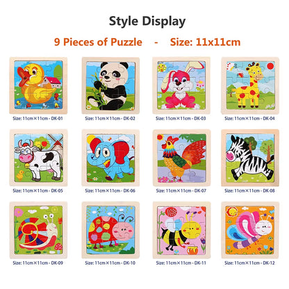 11Cm/4.33In Kids Wooden Jigsaw Puzzle Games Cartoon Animal Vehicle Pattern Children Montessori Educational Toys