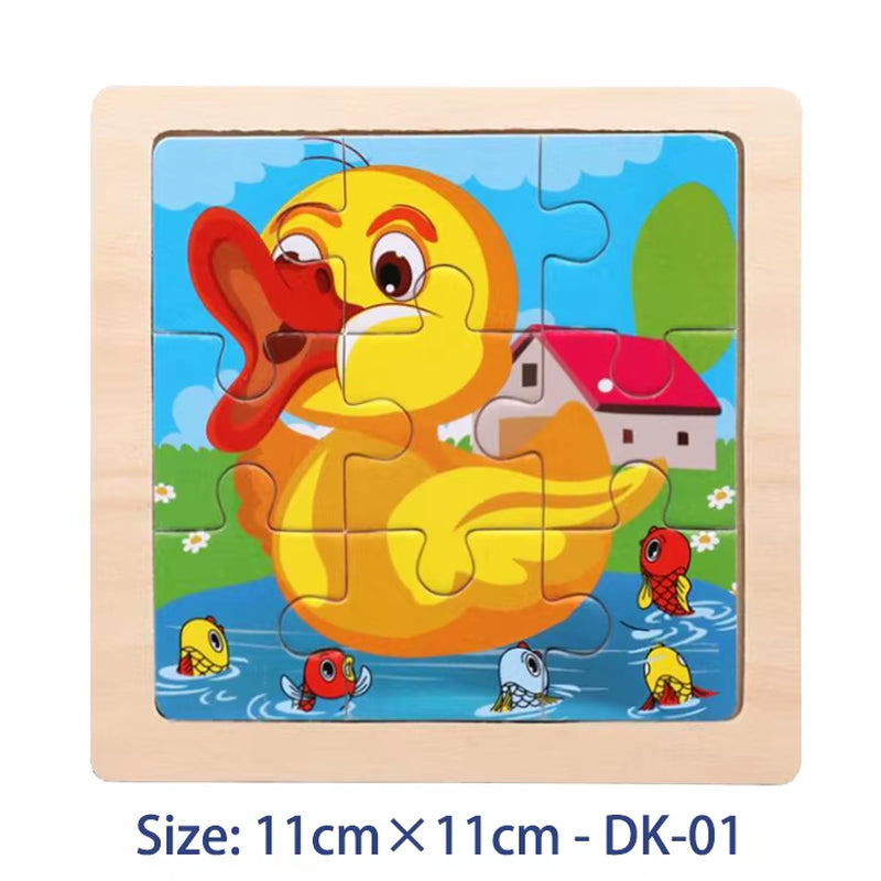 11Cm/4.33In Kids Wooden Jigsaw Puzzle Games Cartoon Animal Vehicle Pattern Children Montessori Educational Toys
