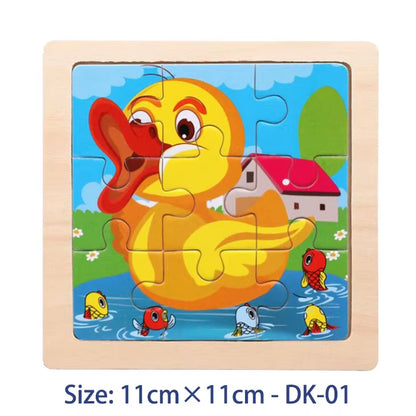 11Cm/4.33In Kids Wooden Jigsaw Puzzle Games Cartoon Animal Vehicle Pattern Children Montessori Educational Toys