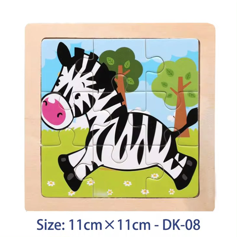 11Cm/4.33In Kids Wooden Jigsaw Puzzle Games Cartoon Animal Vehicle Pattern Children Montessori Educational Toys