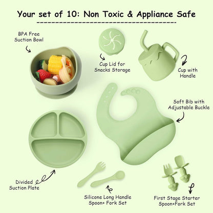 TinyTummy Dishes - Green 10 Piece Baby Feeding Set