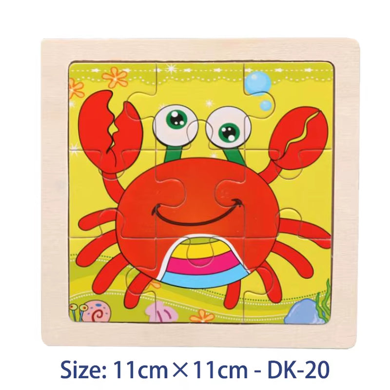 11Cm/4.33In Kids Wooden Jigsaw Puzzle Games Cartoon Animal Vehicle Pattern Children Montessori Educational Toys