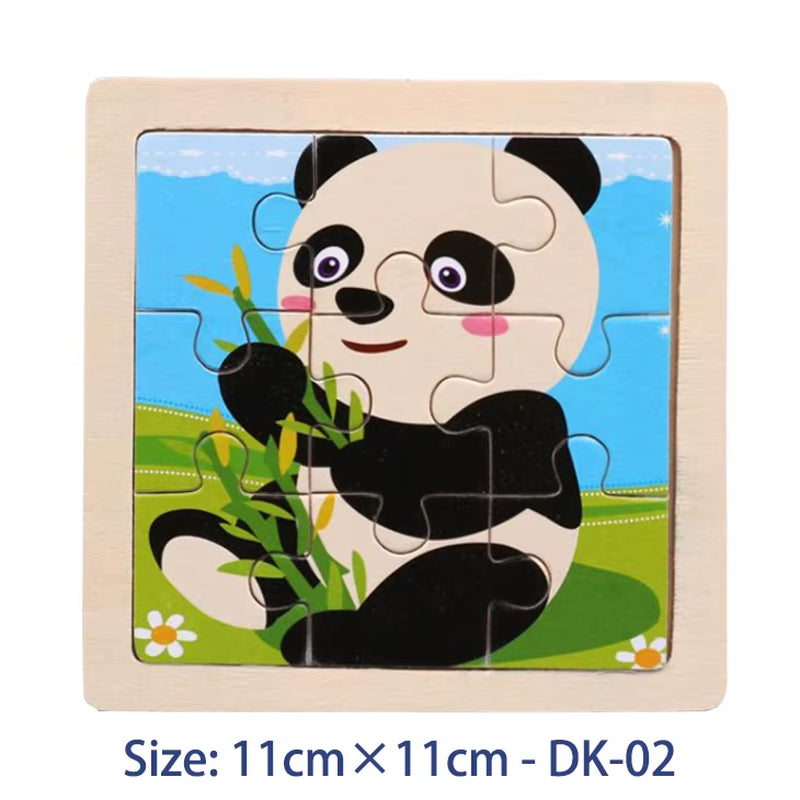 11Cm/4.33In Kids Wooden Jigsaw Puzzle Games Cartoon Animal Vehicle Pattern Children Montessori Educational Toys