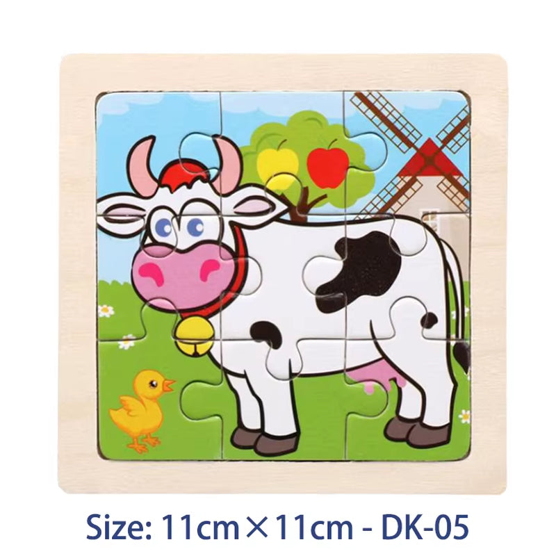 11Cm/4.33In Kids Wooden Jigsaw Puzzle Games Cartoon Animal Vehicle Pattern Children Montessori Educational Toys