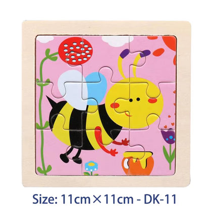 11Cm/4.33In Kids Wooden Jigsaw Puzzle Games Cartoon Animal Vehicle Pattern Children Montessori Educational Toys