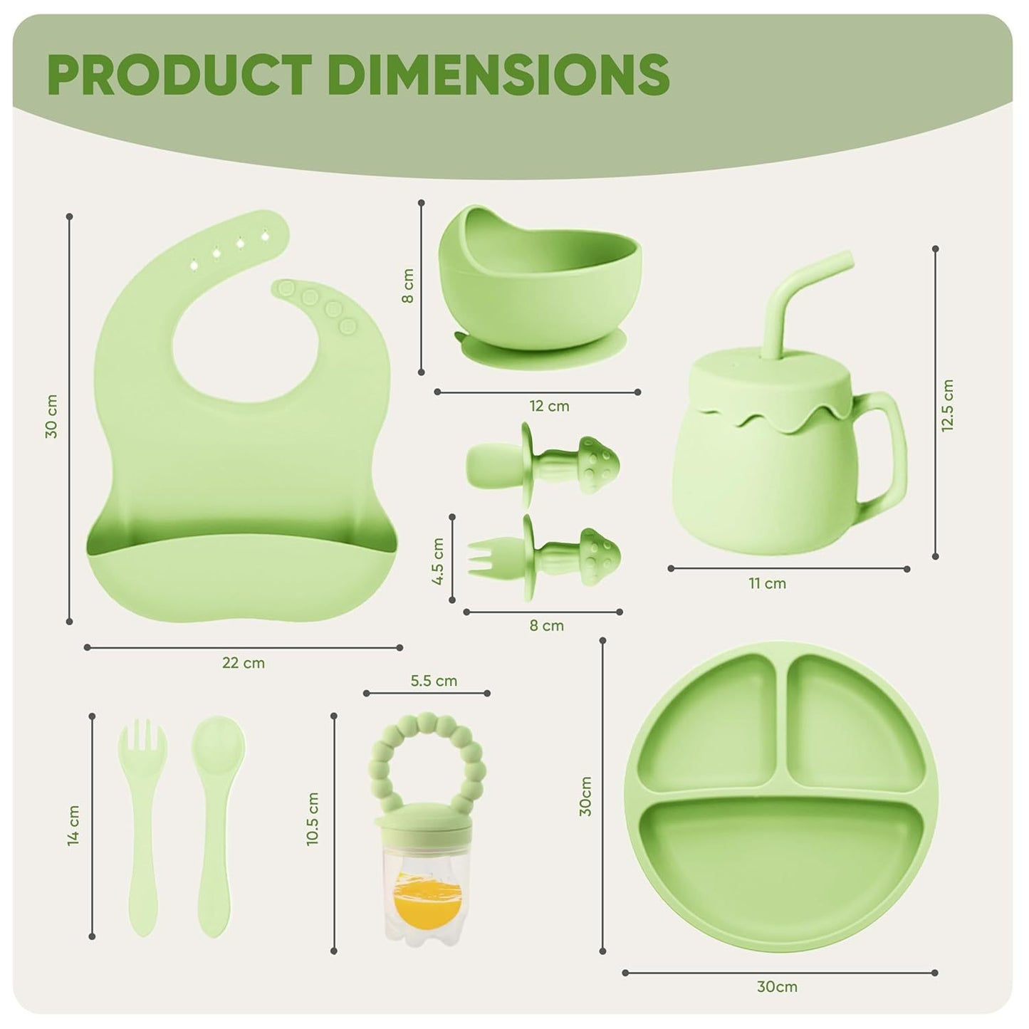 TinyTummy Dishes - Green 10 Piece Baby Feeding Set