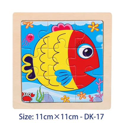 11Cm/4.33In Kids Wooden Jigsaw Puzzle Games Cartoon Animal Vehicle Pattern Children Montessori Educational Toys