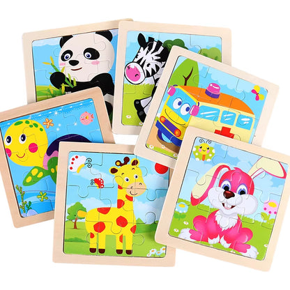 11Cm/4.33In Kids Wooden Jigsaw Puzzle Games Cartoon Animal Vehicle Pattern Children Montessori Educational Toys