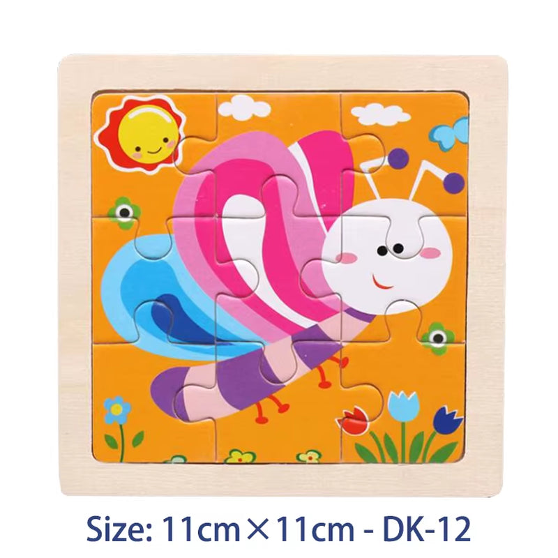 11Cm/4.33In Kids Wooden Jigsaw Puzzle Games Cartoon Animal Vehicle Pattern Children Montessori Educational Toys
