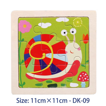 11Cm/4.33In Kids Wooden Jigsaw Puzzle Games Cartoon Animal Vehicle Pattern Children Montessori Educational Toys