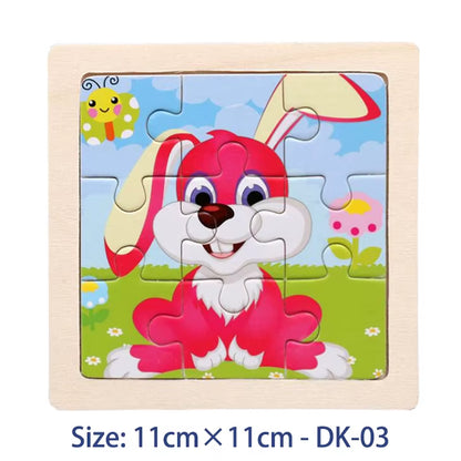 11Cm/4.33In Kids Wooden Jigsaw Puzzle Games Cartoon Animal Vehicle Pattern Children Montessori Educational Toys